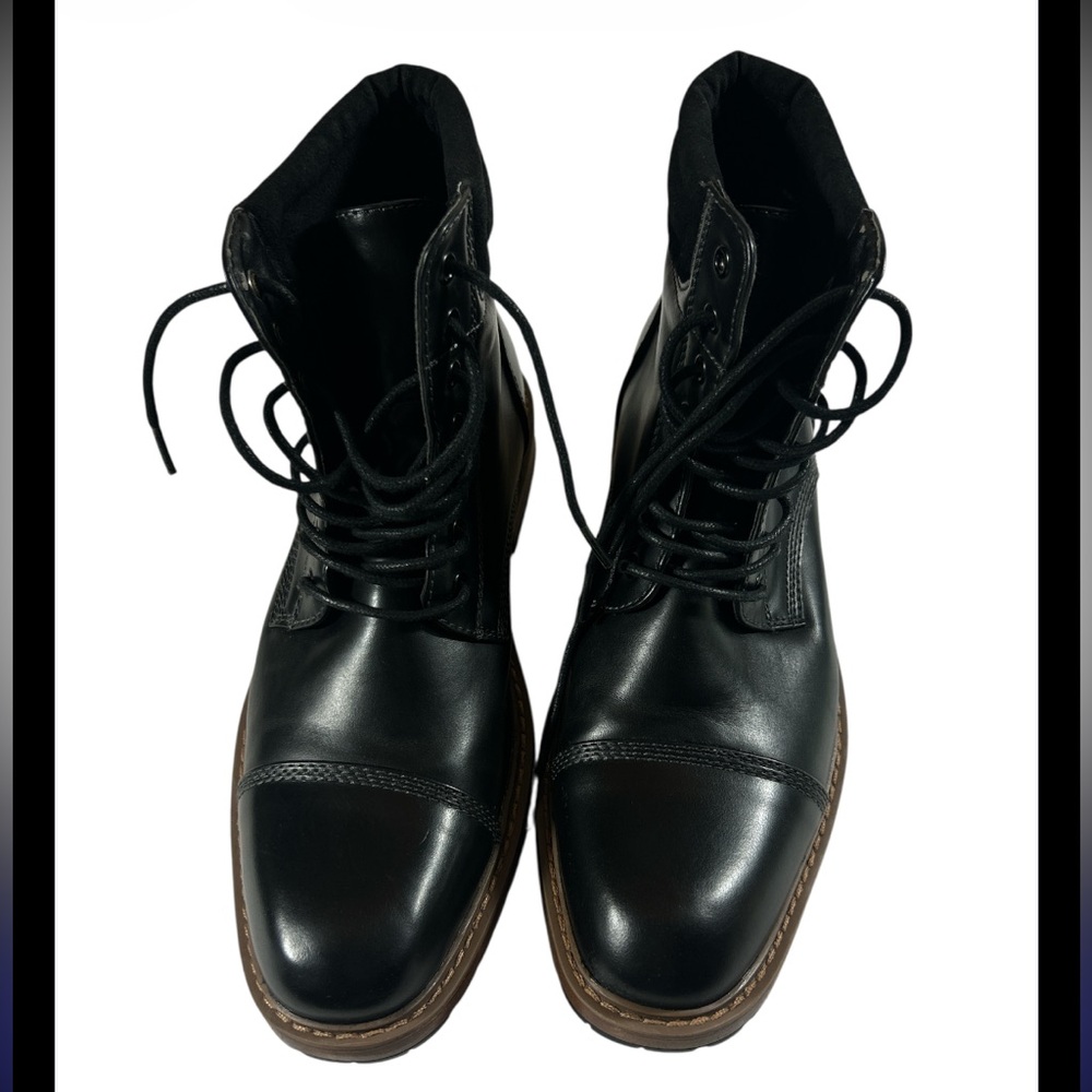 Perry Ellis Portfolio Dakota Black Cap Toe Boots Size 8 Mens Comfort Foam